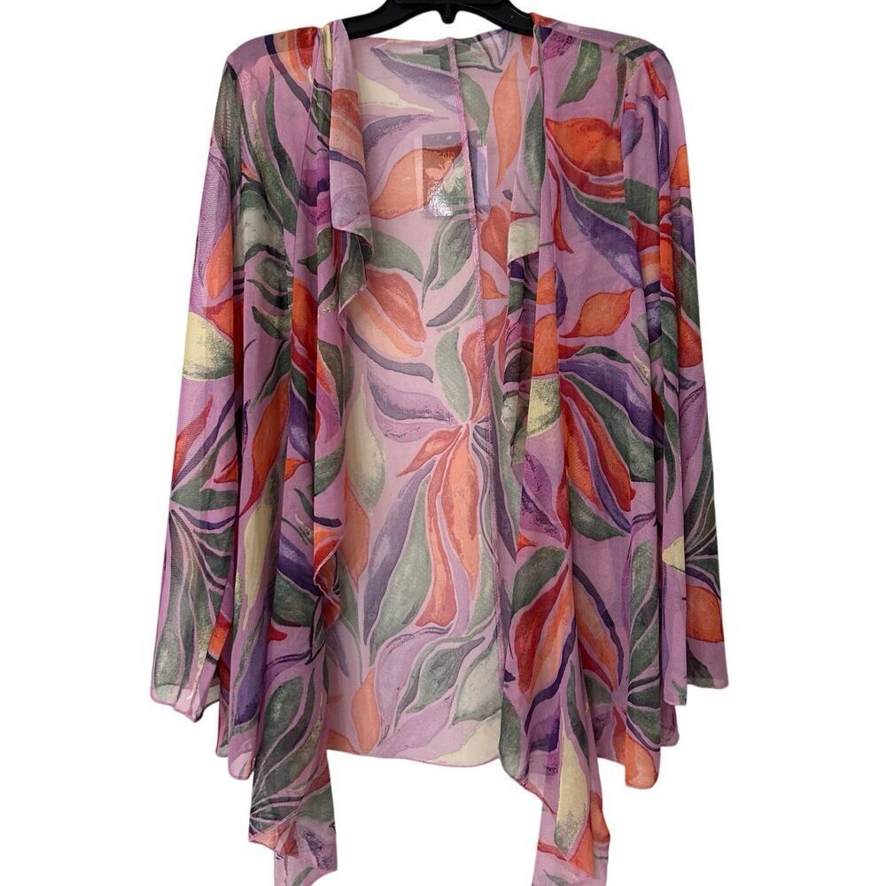 Anthony Originals Pastel Sheer Floral Waterfall Open Front Top Feminine Lg New